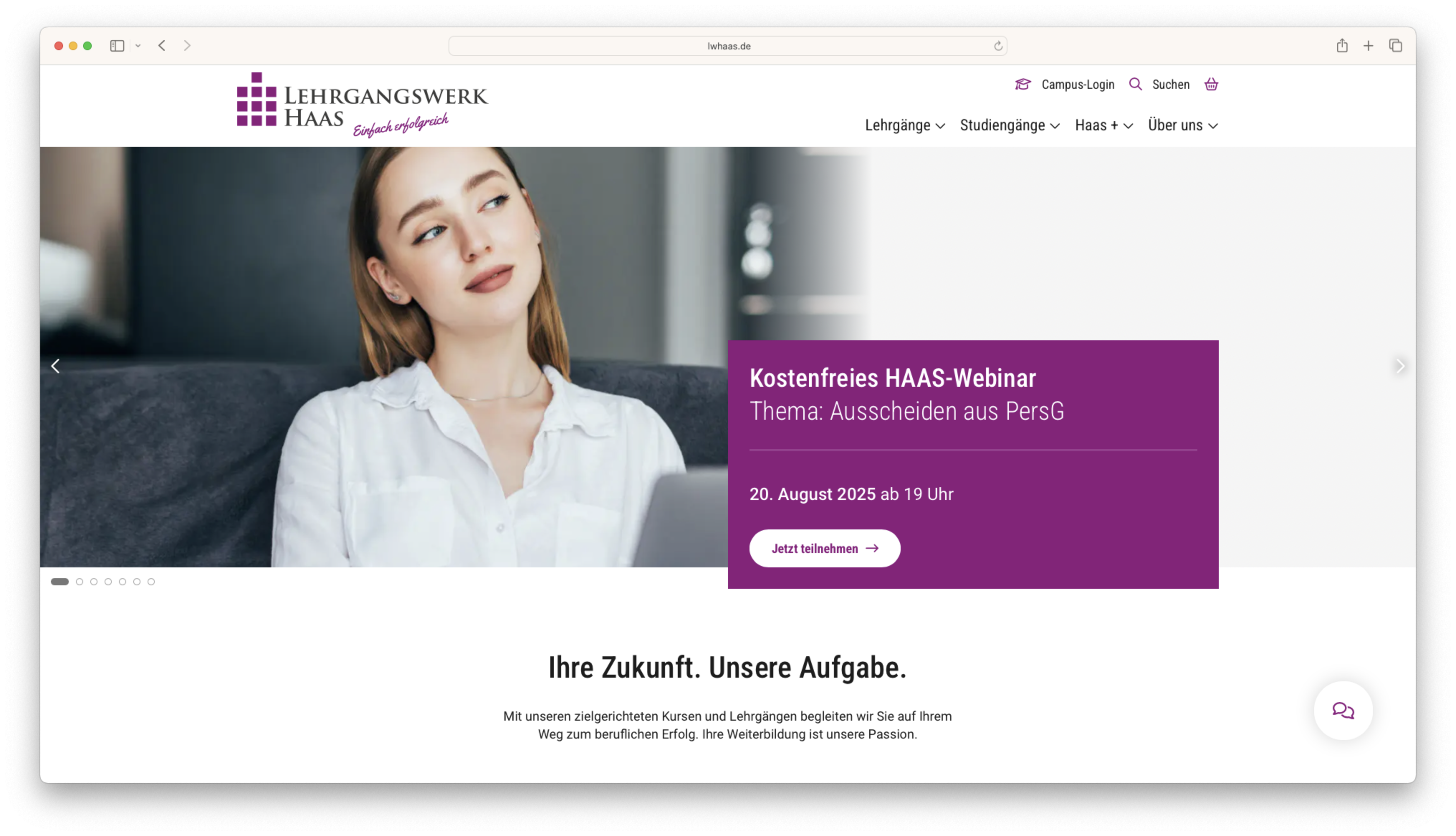 Screenshot der neuen Website 01